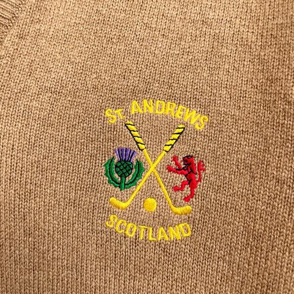 St Andrews Golf Company Scotland Vintage V Neck Sweater Tan England Mens 44 L - Picture 3 of 6